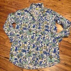 roberta roller rabbit long sleeve pajama sleep shirt size medium white blue